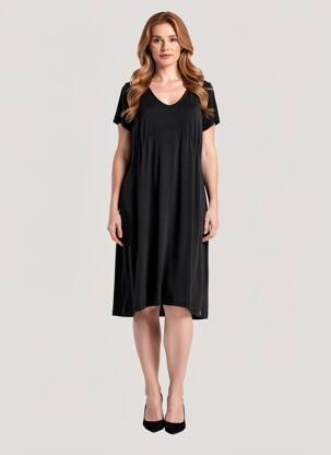 Robe mi-longue coupe fluide manches courtes noir ÉTYMOLOGIE femme