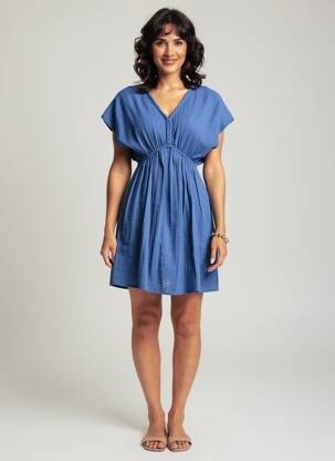 Robe courte manches courtes manches courtes bleu C'EST BEAU LA VIE femme