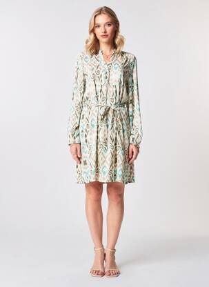 Robe mi-longue imprimé fantaisie manches longues vert ICHI femme
