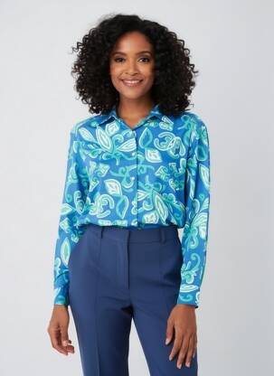 Chemisier imprimé fleurs manches longues bleu ÉTYMOLOGIE femme