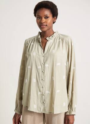 Chemisier tissage crêpe manches longues beige C'EST BEAU LA VIE femme