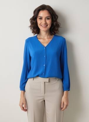 Chemisier coupe cintrée manches longues bleu STREET ONE femme