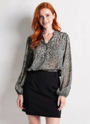 Blouse tissage popeline manches longues noir ICHI femme