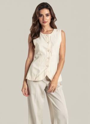 Gilet sans manche coupe cintrée beige ICHI femme