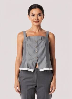 Top col carré fines bretelles gris STELLA femme