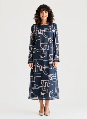 Robe longue imprimé fantaisie manches longues bleu STREET ONE femme