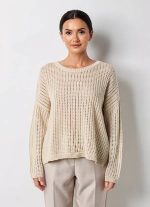 Pull maille ajourée manches longues beige ÉTYMOLOGIE femme