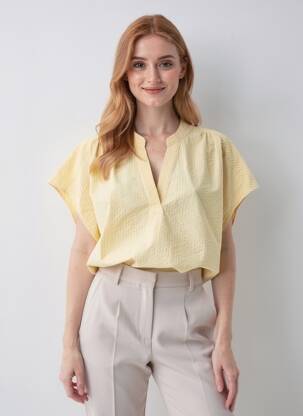 Blouse col v manches courtes jaune DEELUXE femme