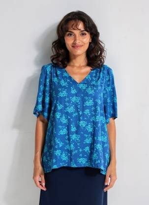 Blouse imprimé fleurs manches courtes bleu ÉTYMOLOGIE femme