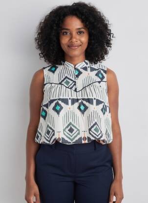 Blouse tissage popeline sans manche blanc ÉTYMOLOGIE femme