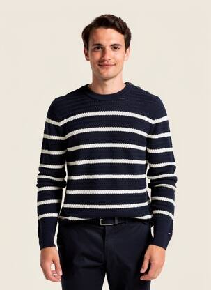 Pull col rond manches longues bleu TOMMY HILFIGER homme