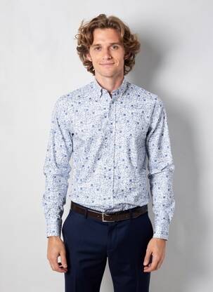 Chemise manches longues poches bleu EDEN PARK homme