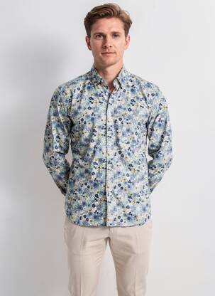 Chemise manches longues poches bleu EDEN PARK homme