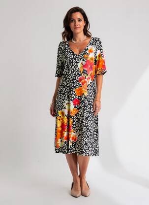 Robe mi-longue manches courtes manches courtes noir FUEGO WOMAN femme