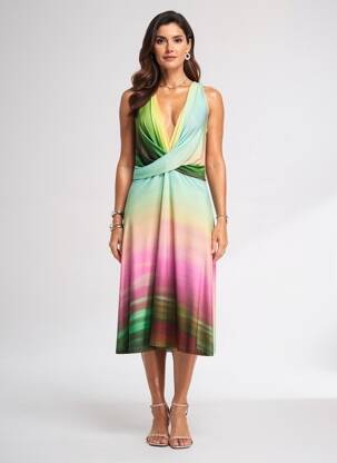 Robe mi-longue sans manche sans manche vert EROKE femme