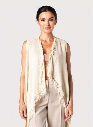 Gilet manches longues col v beige LAUREN VIDAL femme