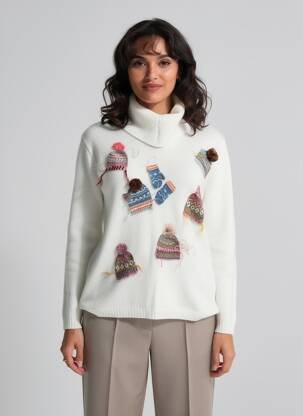 Pull col roulé stretch manches longues blanc ANNA & GABRI femme