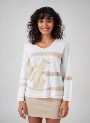 Pull col v manches longues blanc ELISA CAVALETTI femme