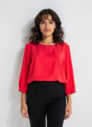 Blouse col rond manches 3/4 rouge ANDAMIO femme