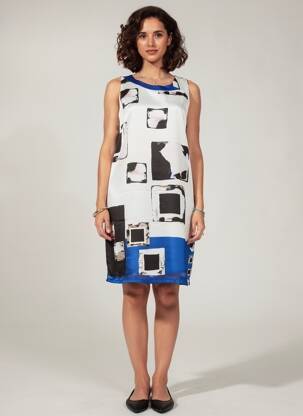Robe mi-longue coupe fluide sans manche beige ANDAMIO femme