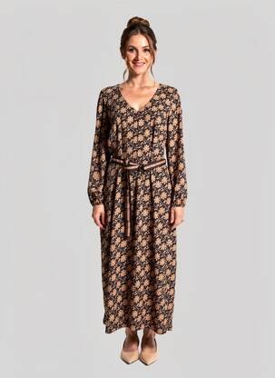 Robe longue imprimé fantaisie manches longues noir GEISHA femme