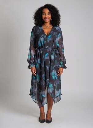 Robe mi-longue coupe fluide manches longues bleu LPB LES PETITES BOMBES  femme