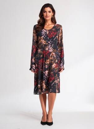 Robe mi-longue imprimé fantaisie manches longues gris CREAM femme