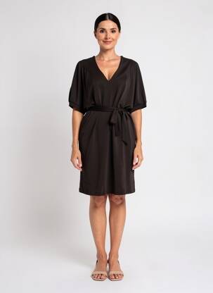 Robe mi-longue manches courtes manches courtes noir GARCIA femme