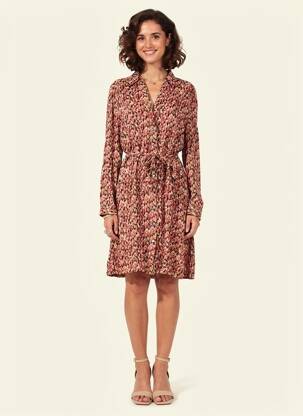 Robe mi-longue imprimé fantaisie manches longues rose GARCIA femme