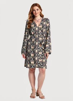 Robe mi-longue imprimé fantaisie manches longues noir GARCIA femme