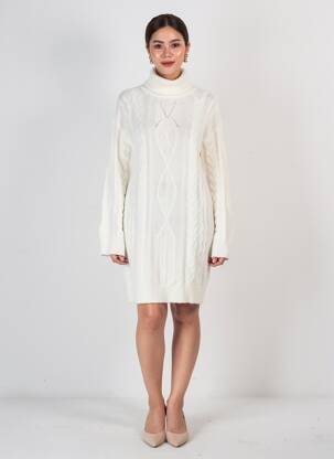 Robe pull coupe droite manches longues blanc CREAM femme