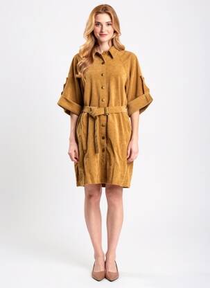 Robe mi-longue manches courtes manches courtes marron MOLLY BRACKEN femme