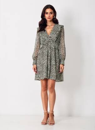 Robe courte manches longues manches longues vert LILI SIDONIO femme