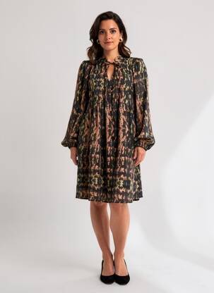 Robe mi-longue imprimé fantaisie manches longues noir MOLLY BRACKEN femme