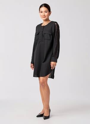 Robe courte coupe fluide manches longues noir FRANSA femme