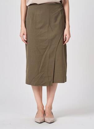 Jupe mi-longue taille à pinces vert CREAM femme
