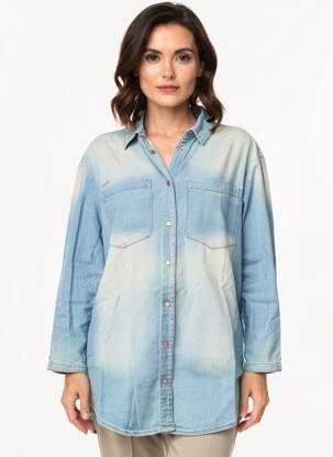 Chemisier coupe droite manches longues bleu CREAM femme