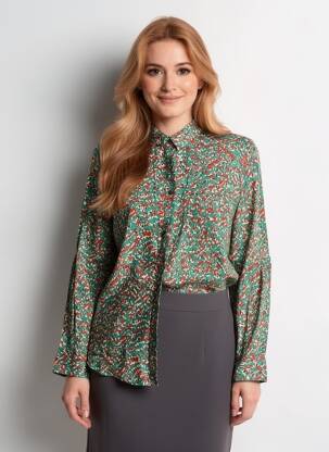 Chemisier imprimé fantaisie manches longues vert GARCIA femme