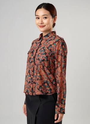 Chemisier imprimé fleurs manches longues noir MOLLY BRACKEN femme