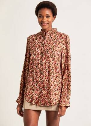 Chemisier imprimé fantaisie manches longues rouge GARCIA femme
