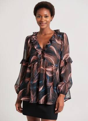 Blouse légère et transparente manches longues noir MOLLY BRACKEN femme