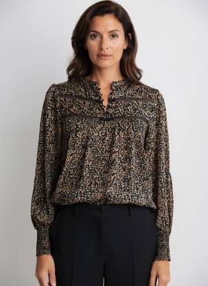 Blouse tissage popeline manches longues noir GARCIA femme