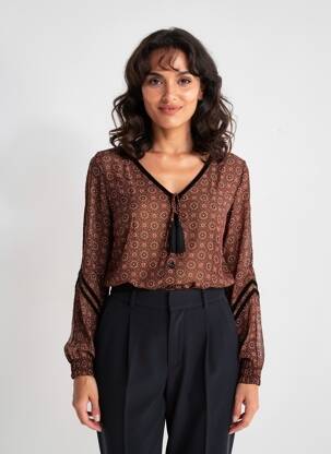 Blouse légère et transparente manches longues marron CREAM femme