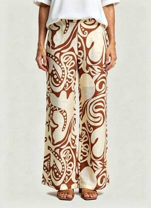 Pantalon large fermeture zippée sous rabat avec crochet taille haute beige GEISHA femme
