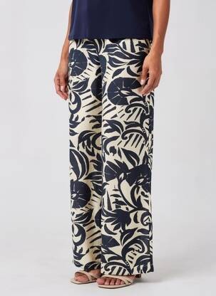 Pantalon large fermeture zippée sous rabat avec crochet taille haute bleu GEISHA femme