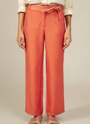 Pantalon droit taille haute taille haute orange GEISHA femme