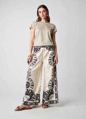 Pantalon large coupe fluide taille haute beige NEKANE femme