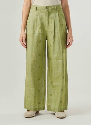 Pantalon large taille haute taille haute vert MAISON HOTEL femme