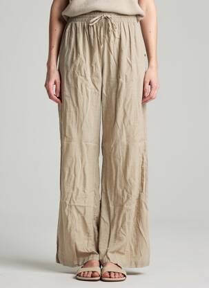 Pantalon large taille normale taille normale beige LARAETHNICS femme