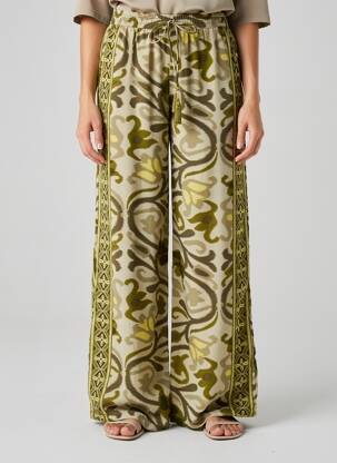 Pantalon large taille normale taille normale vert LARAETHNICS femme